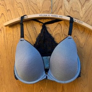 B.Tempt’d Lace Racerback Padded Bra 34DDD Gray Black